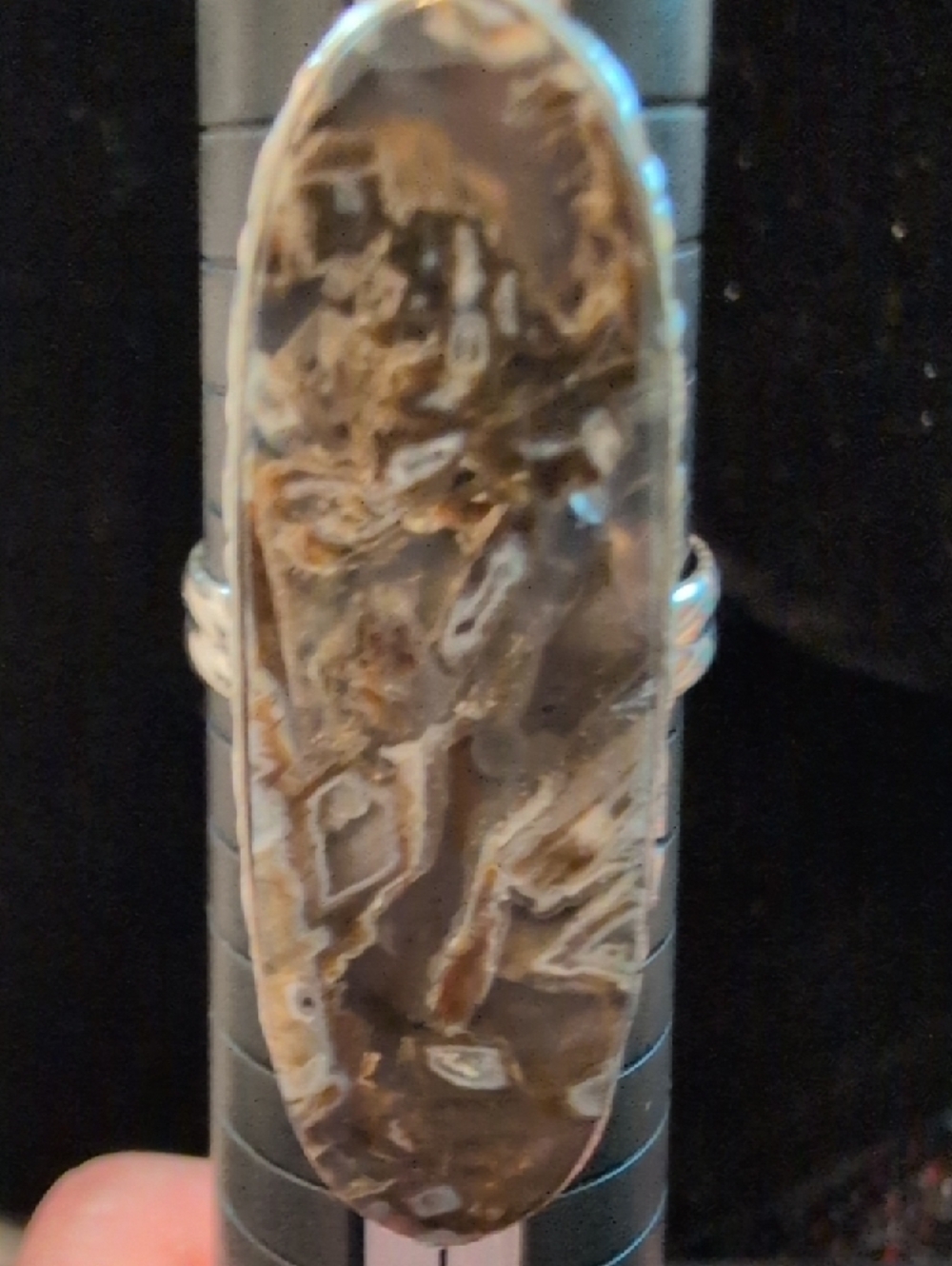 Elongated Oval Shaped Stick Agate Ring